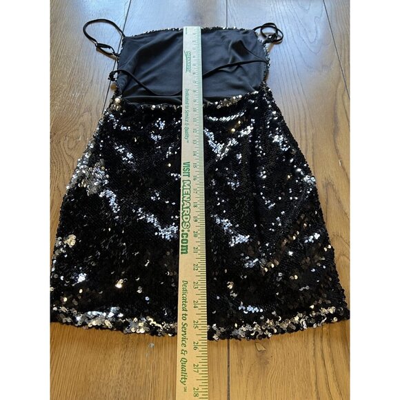 Lucy in the Sky Black Sequin‎ Mini Dress Open Tie Back Size Small Party Preppy - Picture 5 of 8